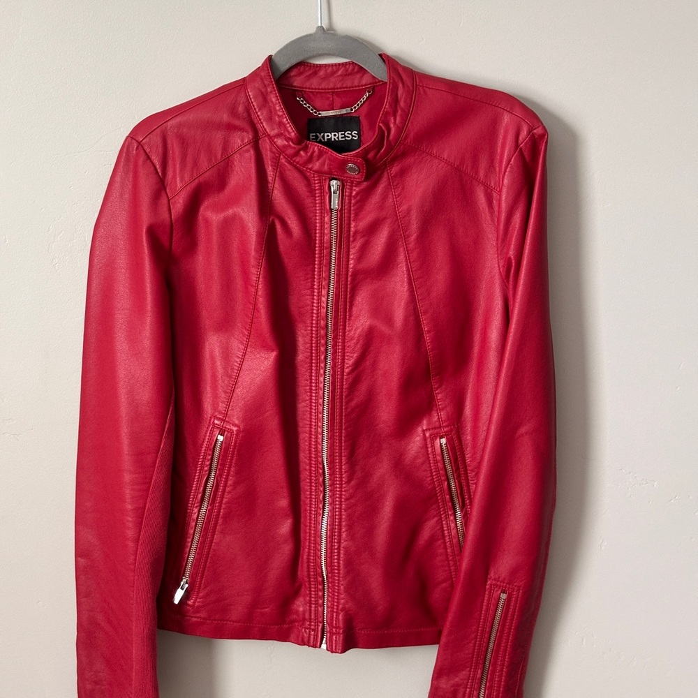 Express Women's Vibrant Red Leather Jacket